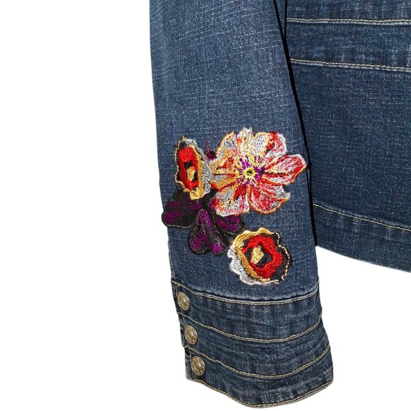 Boho Floral Embellished Upcycled Denim Jacket Size XL - Picture 4 of 7
